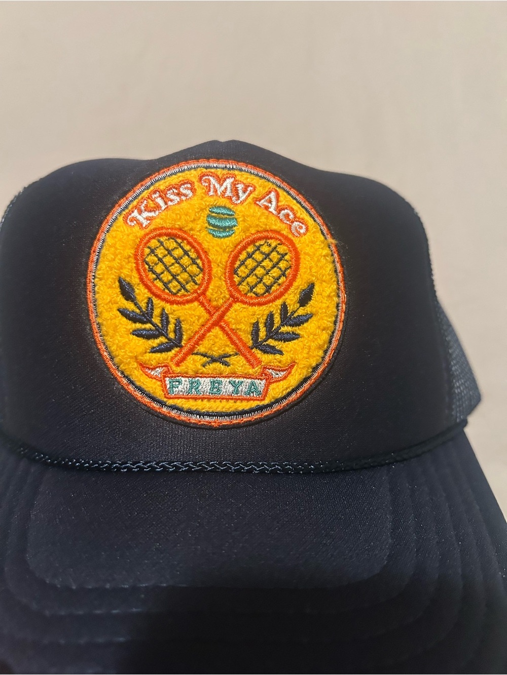 Navy Trucker Hat with Yellow Tennis Patch - Picture 9 of 9